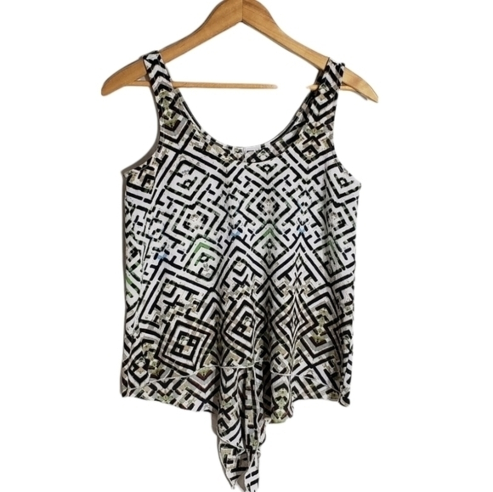 RACHEL ROY Tribal pattern tank top black white XS